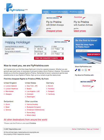 FlyPrishtina.com website, by Besart Bujupi